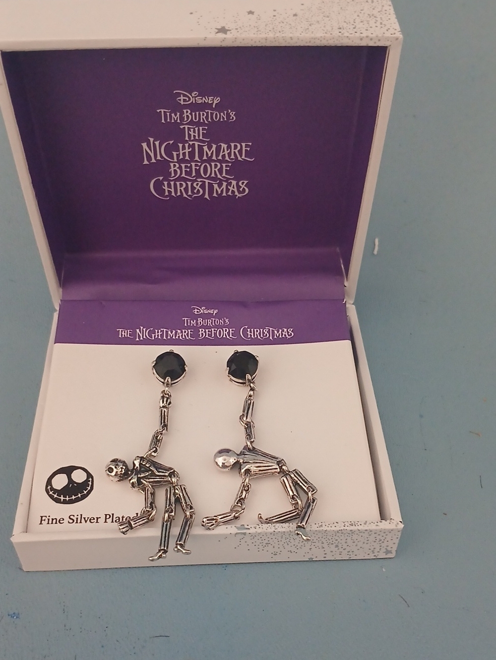 Disney The Nightmare Before Christmas Silver Skeleton Drop Earrings Silver